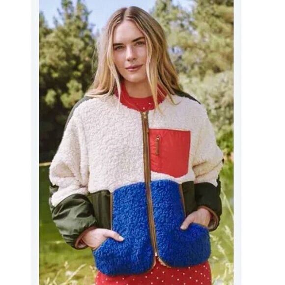 THE GREAT. Jackets & Blazers - THE GREAT x Eddie Bauer Colorblock Sherpa Fleece Jacket Women’s L Zip Up Outdoor
